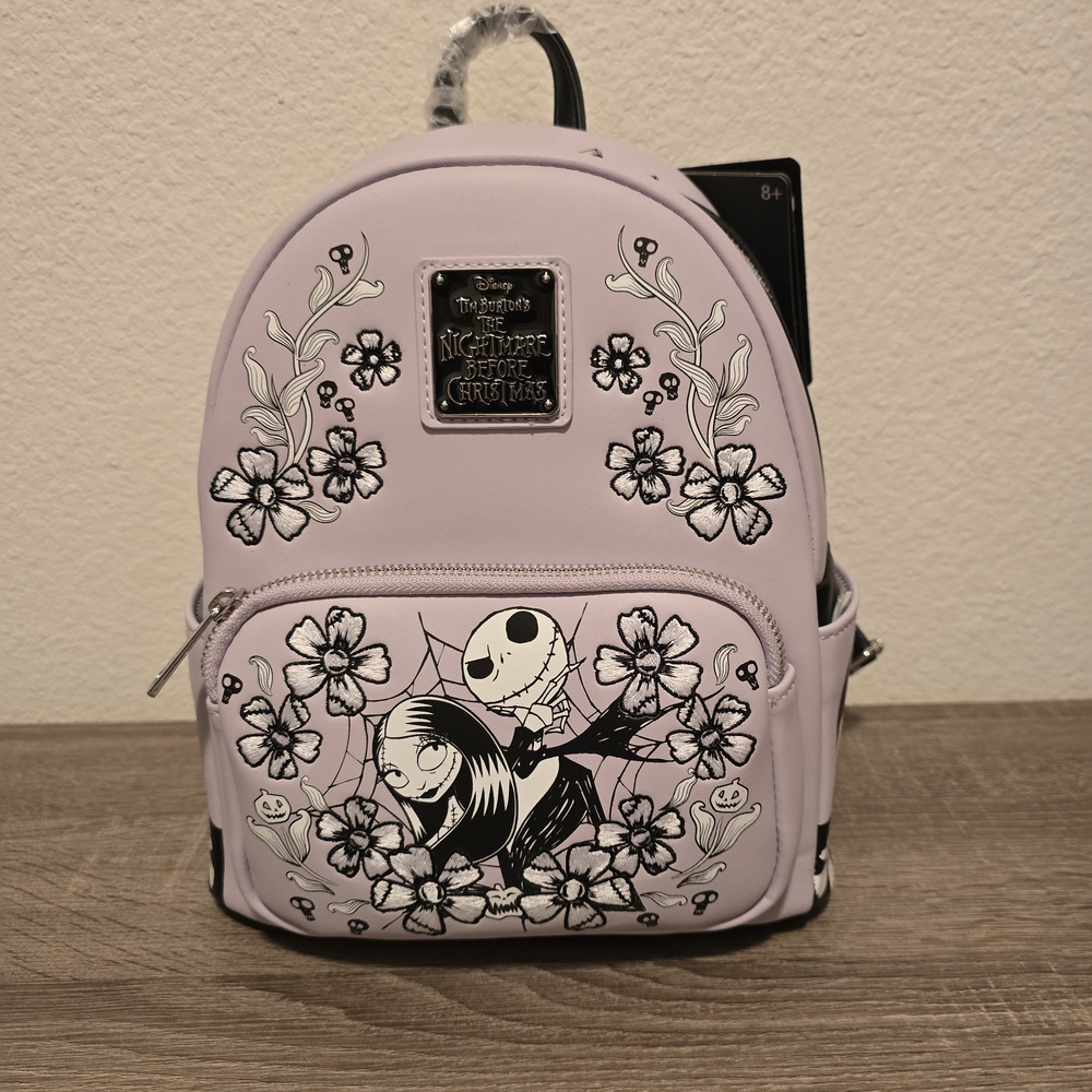 NWT- Loungefly Disney's NBC Jack And Sally Lavender Floral Mini Backpack